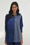 Payal Pratap_Blue Handloom Cotton Stripe Collared Neck Damania Button Down Shirt _Online_at_Aza_Fashions