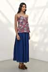 Payal Pratap_Pink Chambray Linen Applique Floral Square Neck Rose Top _Online_at_Aza_Fashions