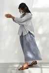 Payal Pratap_Blue Chambray Cotton Plain Taranto Handloom Pant _Online_at_Aza_Fashions