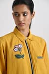 Buy_Payal Pratap_Yellow Handloom Linen Embroidered Applique Collar Cosenza Floral Shirt _Online_at_Aza_Fashions