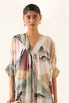 OFRIDA_Multi Color Light Cotton Linen Printed Abstract V-neck Rio Tier Dress _Online_at_Aza_Fashions