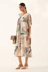 Buy_OFRIDA_Multi Color Light Cotton Linen Printed Abstract V-neck Rio Tier Dress _Online_at_Aza_Fashions