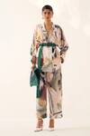 Buy_OFRIDA_Multi Color Light Cotton Linen Printed Abstract Rio Jacket And Pant Set _at_Aza_Fashions