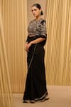 Tarun Tahiliani_Black Blouse Silk Velvet Embellished Floral Closed Saree With Jewel Embroidered _Online_at_Aza_Fashions