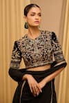 Buy_Tarun Tahiliani_Black Blouse Silk Velvet Embellished Floral Closed Saree With Jewel Embroidered _Online_at_Aza_Fashions