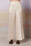 Moh India_Ivory Trouser Chanderi Silk Print Checks After Glow _Online_at_Aza_Fashions