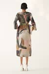 Shop_Ofrida_Multi Color Cotton V-neck Wallflower Abstract Hand Painted Gathered Dress _at_Aza_Fashions