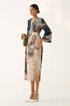 Ofrida_Multi Color Cotton V-neck Wallflower Abstract Hand Painted Gathered Dress _Online_at_Aza_Fashions
