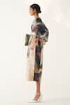 Buy_Ofrida_Multi Color Cotton V-neck Wallflower Abstract Hand Painted Gathered Dress _Online_at_Aza_Fashions