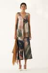 Buy_Ofrida_Multi Color Cotton Poplin Print Wallflower V Neck Hand Painted Top With Pant _at_Aza_Fashions