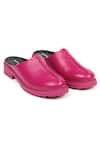 Buy_Jeetinder Sandhu_Pink Thread Doha Leather Solid Mules _at_Aza_Fashions