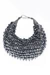 Shop_House of Kosha_Grey Glass Crystals Ophelia Suede Embellished Hobo Bag _at_Aza_Fashions