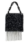 Shop_House of Kosha_Black Crystal Natali Suede Metal Hanging Embellished Bag _at_Aza_Fashions