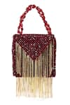 House of Kosha_Maroon Chain Natali Metallic Embellished Bag _Online_at_Aza_Fashions