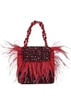 House of Kosha_Maroon Feather Natali And Crystal Embellished Bag _Online_at_Aza_Fashions