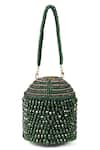 Buy_House of Kosha_Green Chain Diana Metallic Crystal Embellished Bucket Bag _at_Aza_Fashions