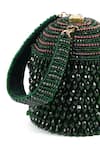 Shop_House of Kosha_Green Chain Diana Metallic Crystal Embellished Bucket Bag _at_Aza_Fashions