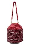 Buy_House of Kosha_Maroon Crystal Diana Bead Embellished Bucket Bag _at_Aza_Fashions