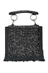 Shop_House of Kosha_Black Crystals Melody Bead Embellished Box Bag _at_Aza_Fashions