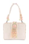 Shop_House of Kosha_Ivory Crystals Sara Flora Bead And Embellished Box Bag _at_Aza_Fashions