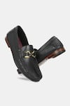 Lafattio_Black Ibiza Croc Skin Buckled Loafers _at_Aza_Fashions