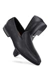 Lafattio_Black Pashmina Leather Grain Textured Loafers 