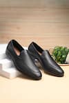 Lafattio_Black Pashmina Leather Grain Textured Loafers 