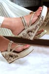 Buy_Crimzon_Gold Zardozi Kashida Embroidered Wedges _at_Aza_Fashions