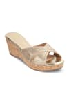 Buy_Crimzon_Gold Aiyana Glimmery Cross Strap Wedges _at_Aza_Fashions