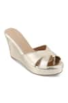 Buy_Crimzon_Gold Aiyana Metallic Cross Strap Wedges _at_Aza_Fashions