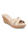 Buy_Crimzon_Beige Aiyana Glossy Cross Strap Wedges _at_Aza_Fashions