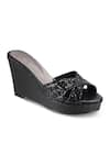 Buy_Crimzon_Black Sequin Aiyana Encrusted Cross Strap Wedges _at_Aza_Fashions