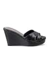 Crimzon_Black Sequin Aiyana Encrusted Cross Strap Wedges _Online_at_Aza_Fashions