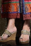 Buy_Crimzon_Gold Kundan Inaayat Embellished Kolhapuri Wedges _at_Aza_Fashions