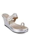 Crimzon_Silver Nazakat Basketweave Swirl Strap Kolhapuri Wedges _Online_at_Aza_Fashions