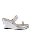 Buy_Crimzon_Silver Nazakat Basketweave Swirl Strap Kolhapuri Wedges _Online_at_Aza_Fashions