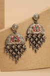 Shop_Curio Cottage_Silver Plated Semi Precious Stones Lotus Love Oxidized Dangler Earrings _at_Aza_Fashions