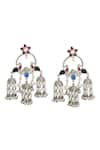 Curio Cottage_Silver Plated Faux Pearl Empress Trio Jhumki Earrings _Online_at_Aza_Fashions