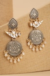 Shop_Curio Cottage_Silver Plated Kundan Songbird Dangler Earrings _at_Aza_Fashions