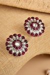 Shop_Curio Cottage_Silver Plated Kundan Floral Stud Earrings _at_Aza_Fashions