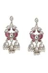 Curio Cottage_Silver Plated Semi Precious Stones Lotus Trio Jhumkis _Online_at_Aza_Fashions