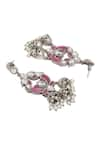 Buy_Curio Cottage_Silver Plated Semi Precious Stones Lotus Trio Jhumkis _Online_at_Aza_Fashions