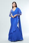 Buy_Vivek Patel_Blue Georgette Embellishment 3d V Teal Patch Work Saree Gown _at_Aza_Fashions