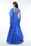 Shop_Vivek Patel_Blue Georgette Embellishment 3d V Patch Work Detailed Saree Gown _at_Aza_Fashions