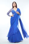 Vivek Patel_Blue Georgette Embellishment 3d V Patch Work Detailed Saree Gown _Online_at_Aza_Fashions