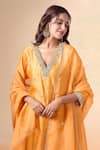 Kalakaari By Sagarika_Orange Chanderi Silk Hand Embroidery Floral V Neck Kurta Palazzo Set _at_Aza_Fashions