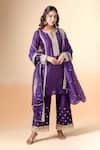 Buy_Kalakaari By Sagarika_Purple Chanderi Silk Hand Embroidery Floral Notched Neck Placket Kurta Pant Set _at_Aza_Fashions