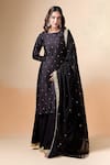 Buy_Kalakaari By Sagarika_Black Chanderi Silk Hand Embroidery Floral Round Gota Patti Kurta Palazzo Set _at_Aza_Fashions