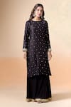 Kalakaari By Sagarika_Black Chanderi Silk Hand Embroidery Floral Round Gota Patti Kurta Palazzo Set _Online_at_Aza_Fashions