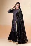 Buy_Kalakaari By Sagarika_Black Chanderi Silk Hand Embroidery Floral Round Gota Patti Kurta Palazzo Set _Online_at_Aza_Fashions